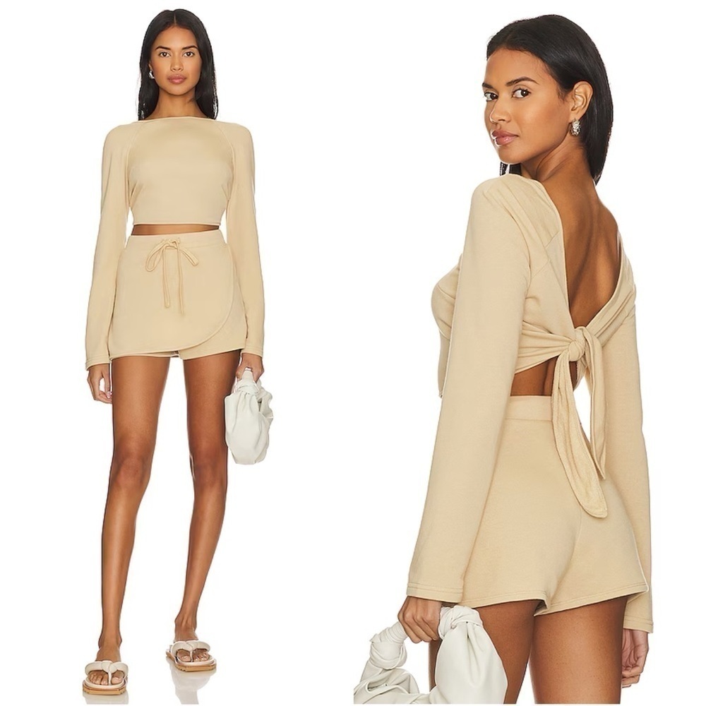Lovers + Friends x Revolve Langley Top Tie Back Taupe Neutral XS NWT New